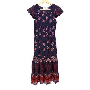 Sea New York Floral Tiered Midi Dress Navy‎ 2 Cottagecore Smocked Romantic